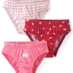 Babyhug 100% Cotton Single Jersey Knit Panties Stripes & Floral Print Pack of 3 - Multicolor-image-31