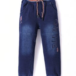 Olio Kids Denim Woven Full Length Jeans With Text Print Solid Colour - Deep Blue-image-63