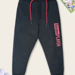 Nino Togs Cotton Loop Knit Full Length Joggers Teamplayer Text HD- Black Red-image-69
