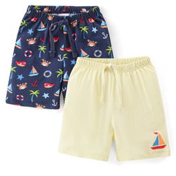 Babyhug Cotton Knit Shorts with Sea Print Pack of 2 - Blue and White-image-48