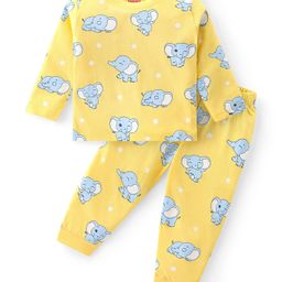 Babyhug Cotton Knit Full Sleeves Night Suit with Elephant Print - Yellow-image-62