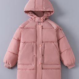 Kookie Kids Full Raglan Sleeves Padded Hooded Jacket with Solid Colour - Pink-image-70