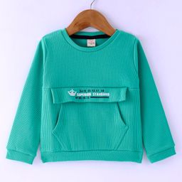 Olio Kids Cotton Knit Full Sleeves Winter T-Shirt with Text Print & Kangaroo Pocket -Sea Green-image-57
