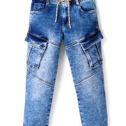 Ruff Denim Washed Full Length Jeans with Cut & Sew  Design-Royal Blue-image-43