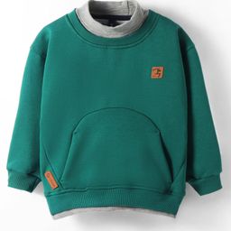 Little Kangaroos Fleece Knit Full Sleeves Sweatshirt With Patch Detailing & Kangaroo Pockets - Teal Blue-image-44