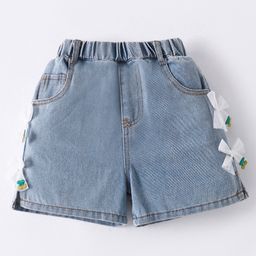 Mark & Mia Cotton Washed Shorts with Bow Applique - Light Blue-image-65