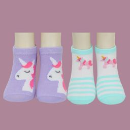 Yellow Bee Cotton Pack Of 2 Unicorns Designed Socks Set - Purple & Aqua-picture-20
