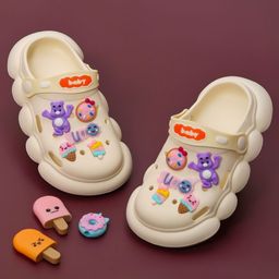 Yellow Bee Ice Cream & Animal Applique Detailed Slingback Clogs - Cream-18