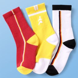 Pine Active Cotton Lycra Knit Breathable Athletic Ankle Length Socks With Logo Design Pack of 3 - Red Yellow & Black-image-14