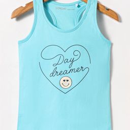 Doreme Single Jersey Knit Sleeveless Tank T-Shirt with Day Dreamer Text Print - Light Blue-image-39