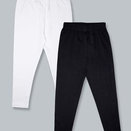 Kiddopanti Pack Of 2 Cotton Spandex Solid Leggings - White & Black-image-82