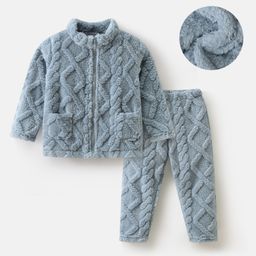 Mark & Mia Full Sleeves with Winter Wear Co-Ord Night Suit with Cable Knit Design - Blue-image-45