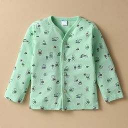 Tango Single Jersey Knit Full Sleeves Front Open Jhabla With Teddy Print - Light Green-picture-5