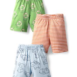 Kookie Kids Single Jersey Knit Stripes & Animal Printed Shorts Pack Of 3 - Multi Colour-image-79