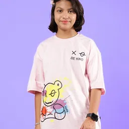 WEARDUDS Cotton Knit Half Sleeves Colour Splash Teddy Bear Printed Tee - Pink-picture-40