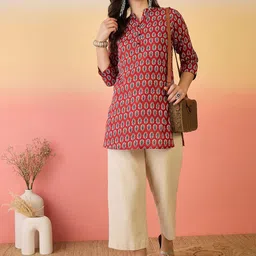 Sangria Women Printed Pure Cotton Mandarin Collar Top-image-36