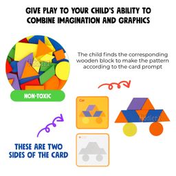 Fiddlerz Blocks Jigsaw Puzzle Sorting and Stacking Games Wooden Pattern Montessori Educational Toys for Kids- 37 Shape Pieces & 30 Cards image 4