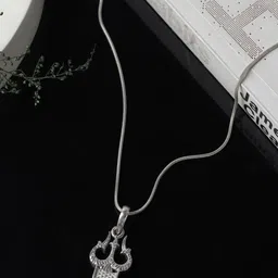 P. R. PRINTS Stainless Steel Silver-Plated Mighty Trishul Pendants With Chains-picture-24