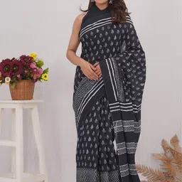 Vanedik Floral Pure Cotton Block Print Saree-image-64