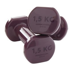 domyos 1.5 kg PVC Dumbbells Hex Shaped with 2 Years Warranty, Burgundy - Set of 2 image 1