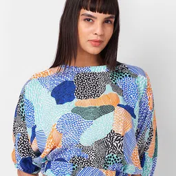 IZEL Print Puff Sleeve Blouson Crop Top-picture-12
