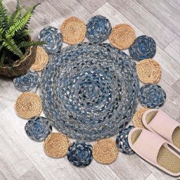 Kuber Industries Blue & Brown 2 Pieces Jute Round Doormats-image-69