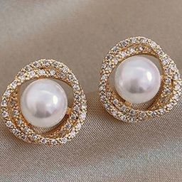 Rovlina Alloy Pearl Gold Plated Studs Earrings-image-37