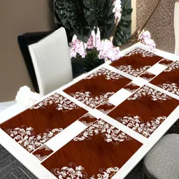 REVEXO 12-Pcs Brown & White Printed Table Placemats&Coasters-44