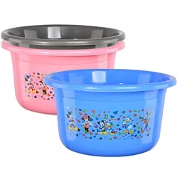Kuber Industries Blue & Pink 3 Pieces Disney Printed Light Weight Bath Tubs-image-90