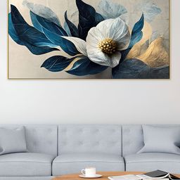 DEKORSTATION White & Blue Floral And Botanical Printed Canvas Wall Art-image-69