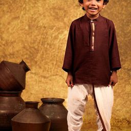 MIRALI Boys Band Collar Pure Cotton Kurta With Dhoti Pant-image-13