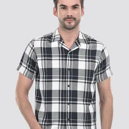 Numero Uno Men Cuban Collar Windowpane Checked Cotton Casual Shirt-image-47
