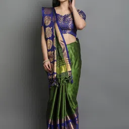 yourwish Embellished Zari Silk Cotton Gadwal Saree-image-66