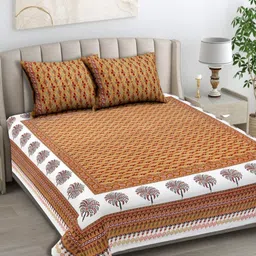 SUTI SWAN Orange & White Ethnic Motifs 120 TC King Bedsheet with 2 Pillow Covers-image-91