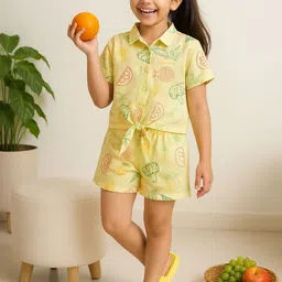 TALES & STORIES Girls Pure Cotton Printed Top & Shorts Co-Ord Set-picture-25