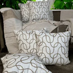 LUSHLYF White & Brown Set of 5 Abstract Square Cushion Covers-40
