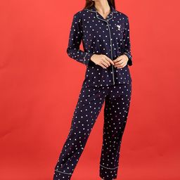 Sweet Dreams Women Geometric Printed Lapel Collar Night suit-image-20