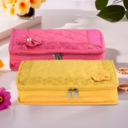 Aura Yellow and Pink 2 Pieces Floral Printed 7-Compartments Jewellery Organisers-21
