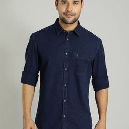 Indian Terrain Men India Slim Spread Collar Solid Cotton Slim Fit Casual Shirt-picture-49