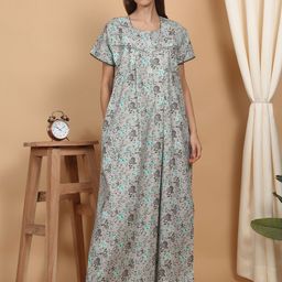 Sweet Dreams Women Floral Printed Pure Cotton Maxi Nightdress-image-34