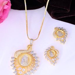 VOJ Gold Plated American Diamond Stone Studded Jewellery Set-image-26