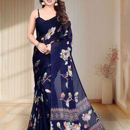 MAGNEITTA Floral Printed Pure Chiffon Saree-image-84