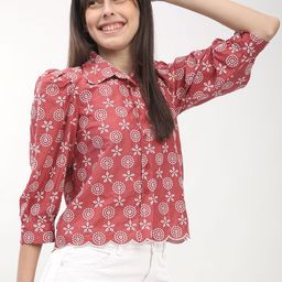 R&B Ethnic Motifs Embroidered Cotton Shirt Style Top-image-57