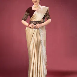 Kandora Belted Satin Saree With Embroidered Blouse Piece-image-62