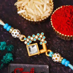 eCraftIndia Artfificial Stones Studded And Beaded Square Rakhi With Roli Chawal-image-20