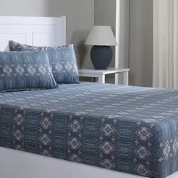MASPAR Blue Printed Pure Cotton 144TC Double Bed Fitted Bedsheet Set 1.83 m x 1.98 m-image-30