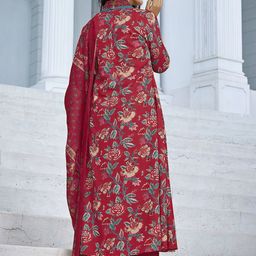 DIVASTRI Women Floral Printed Regular Mirror Work Kurta with Palazzos & With Dupatta image 4