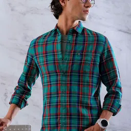 The Indian Garage Co Men Slim Fit Tartan Checks Opaque Checked Casual Shirt-image-48