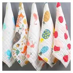Mom's Home Muslin Wash Cloth Towels Cum Wipes Multi Print Pack of 5 - White-14
