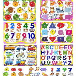 FunBlast Set of 6 Puzzles Wooden Puzzle for Kid -ABC, 123, Fruits, Numbers, Animals, Vehicles-18